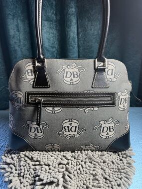 Dooney & Bourke Gray and Black Logo Satchel with Top Handles